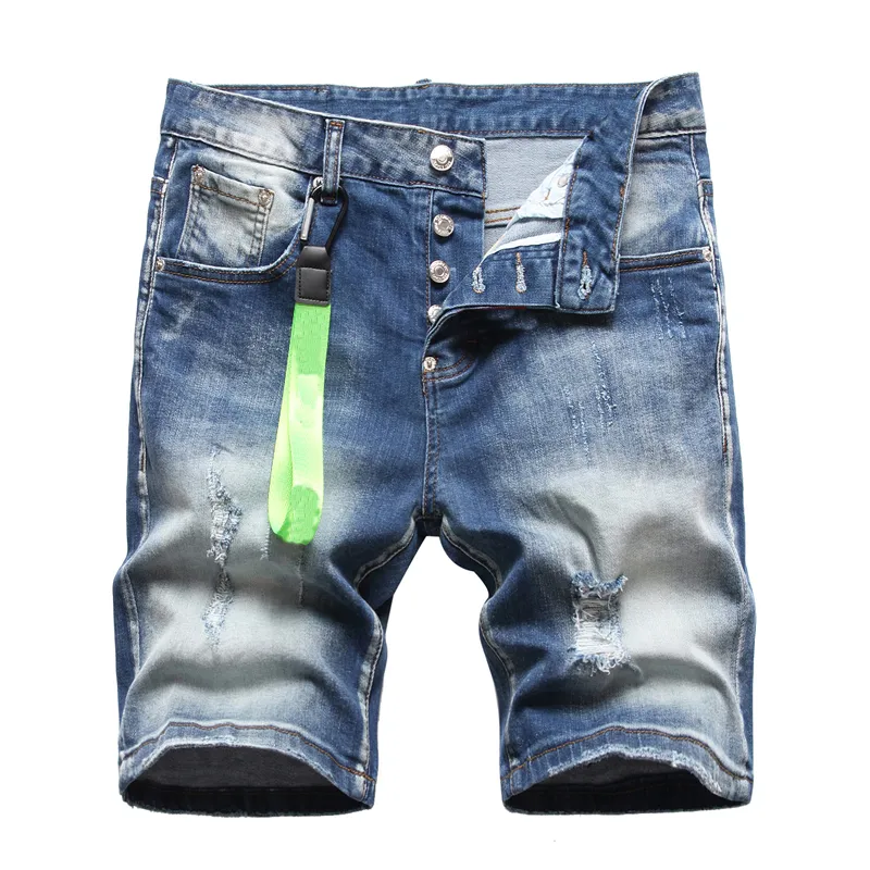Shorts jeans pintados masculinos Jeans bolso de verão tamanho grande casuais furos envelhecidos ajuste fino calças masculinas calças curtas DY1125