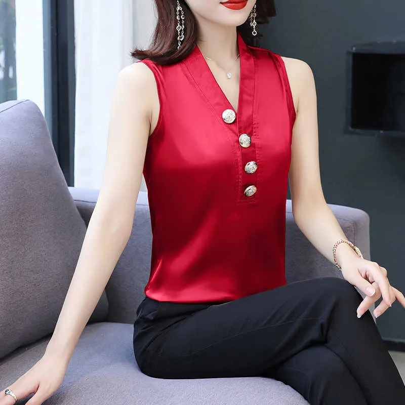 Korean Blouse Women Chiffon s Sleeveless Tops Plus Size Woman Diamond Shirt V-Neck Oversize Basic 210604