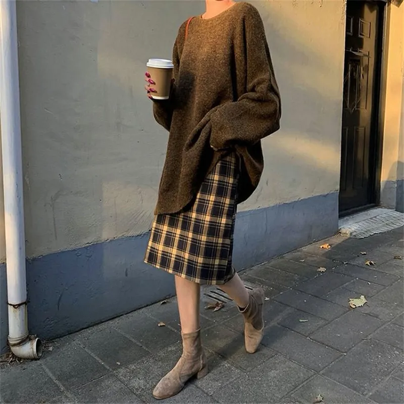 Vintage Warm Plaid Midi Skirt For Women Plus Size Pencil Long Plaid Skirts For Women With Elegant Wool Detailing Autumn Fashion 210306 From Bai06 18.53 DHgate.Com