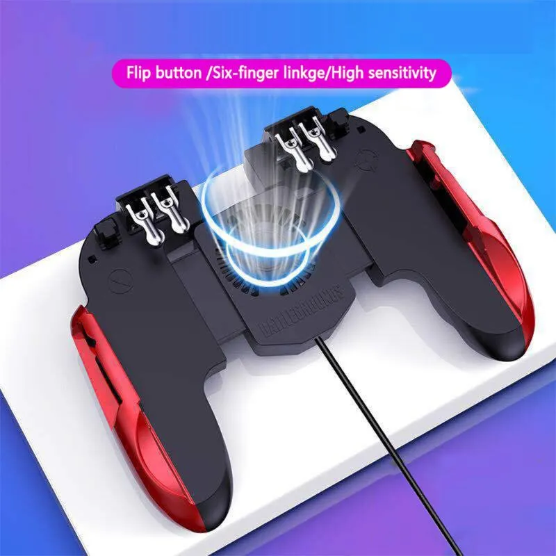 H9 Six Finger PUBG GAMEPAD Controller Joystick Free Fire Cooling Fan Gamepad Joystick For Android Phone Shooting Game