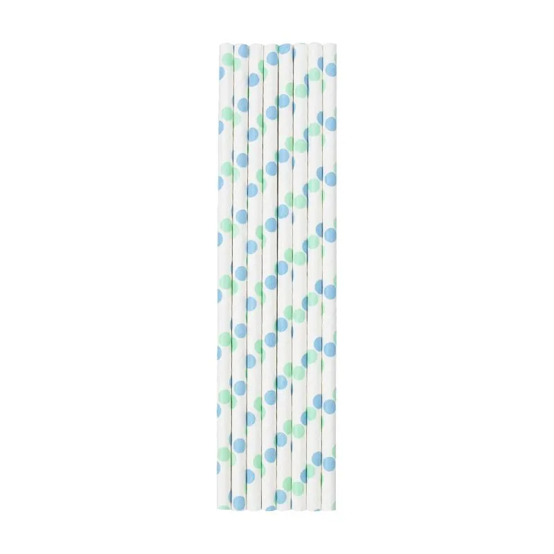 Disposable Dinnerware 8pcs Dispasable Baby Blue Paper Straws Tableware Party Supplies Birthday Wedding Shower Eco-Friendly