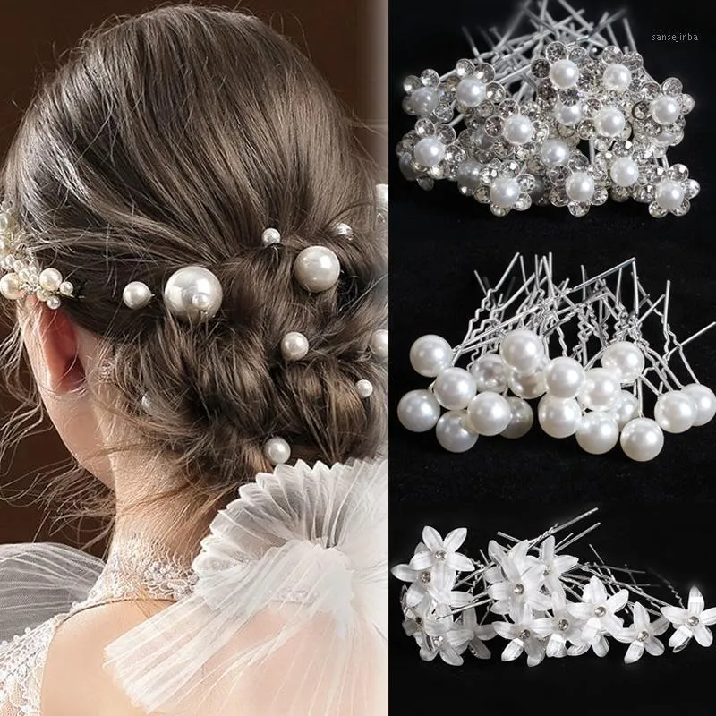 Fermagli per capelli Barrettes 20Pcs Fashion Wedding Bridal Pearl Flower Clear Crystal Strass Pins Damigella d'onore Hairwear Accessori per gioielli