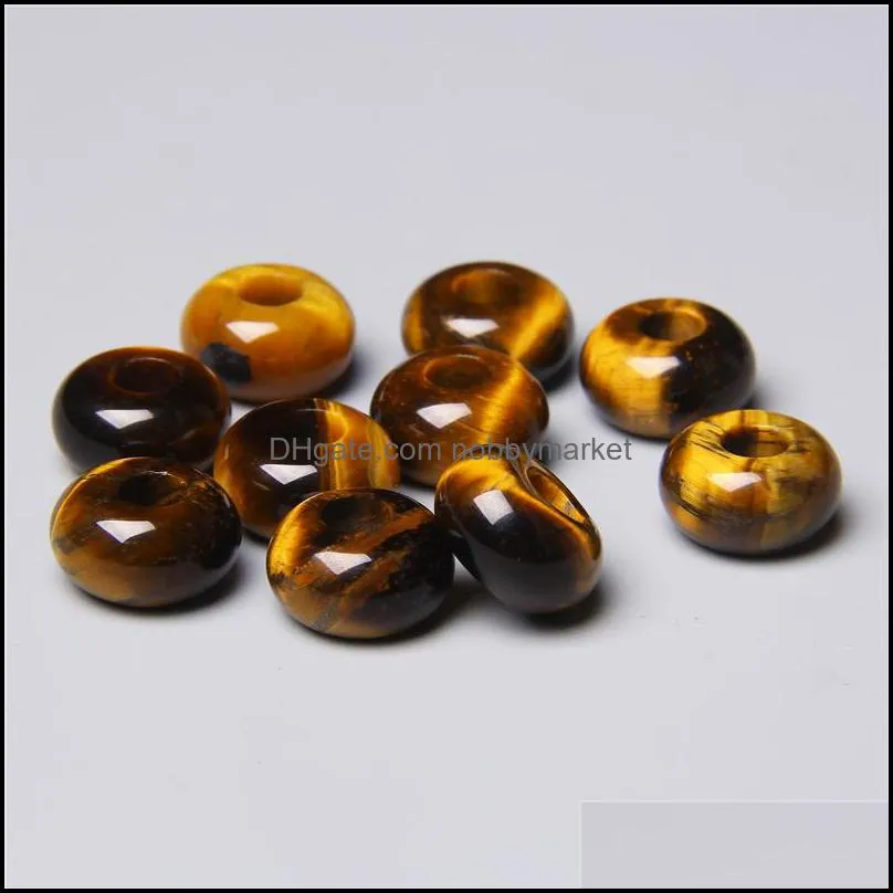 8x14mm 5mm Big Hole Charms Natural Round Jade Stone Crystal Spacer Beads Charm Pendant For Jewelry Making Accessories