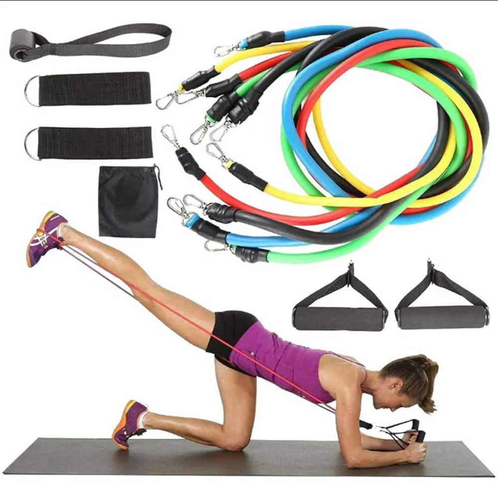 11 PCS Resistance Tube Bands Set Fitness Yoga Gym Pull Rope Exercise Home Training Expander Door Anchor With Handle Ankle Strap H1026