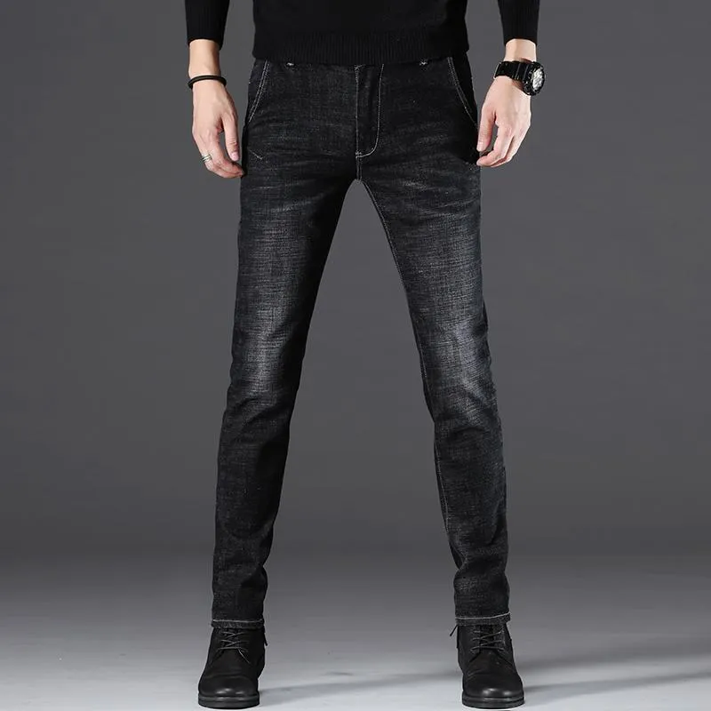 Мужские джинсы черные ноги брюки осень и зимние модели стрейч для похудения прилив марки корейский середина талии маленький прямой повседневный вот