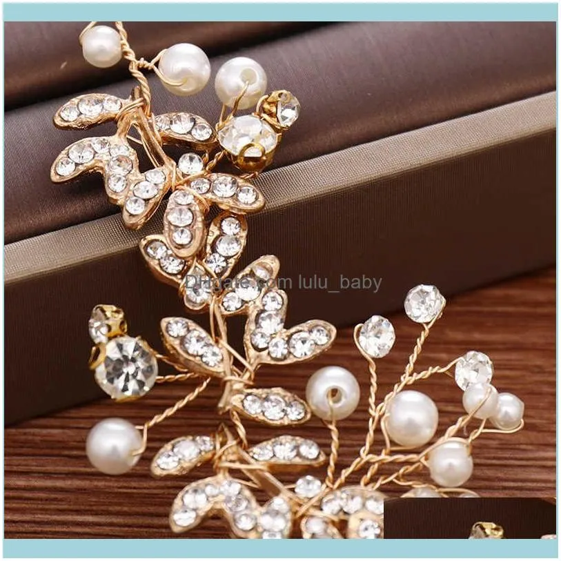 Luxury Gold Silver Color Tiara Headpiece Rhinestone Pearls Vines Handmade Women Hair Jewelry Party Wedding Headbands