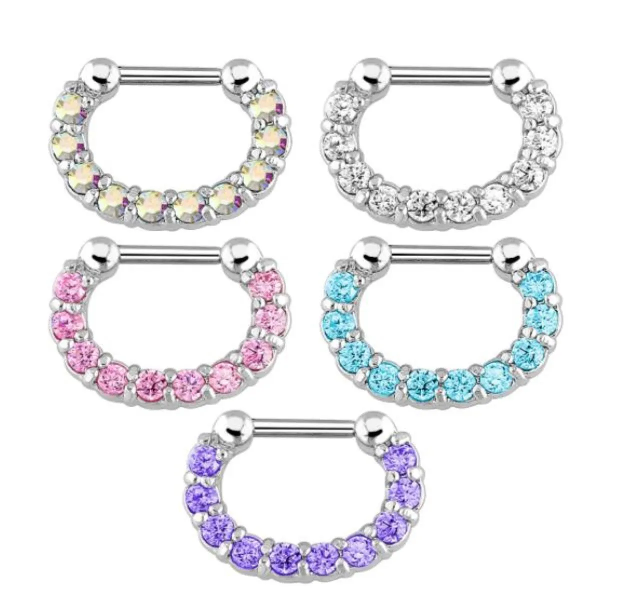 30Pcs Rhinestone Crystal Nose Hoops Unisex Surgical Steel Cz Septum Clicker Nose Ring Piercing Body Jewelry 6Zhmt O5Ule