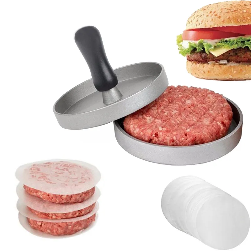 Hamburger pressão cozinha diy molde alumínio liga hamburgo máquina máquina fabricante de carne com alça de plástico My-inf0346 34 v2