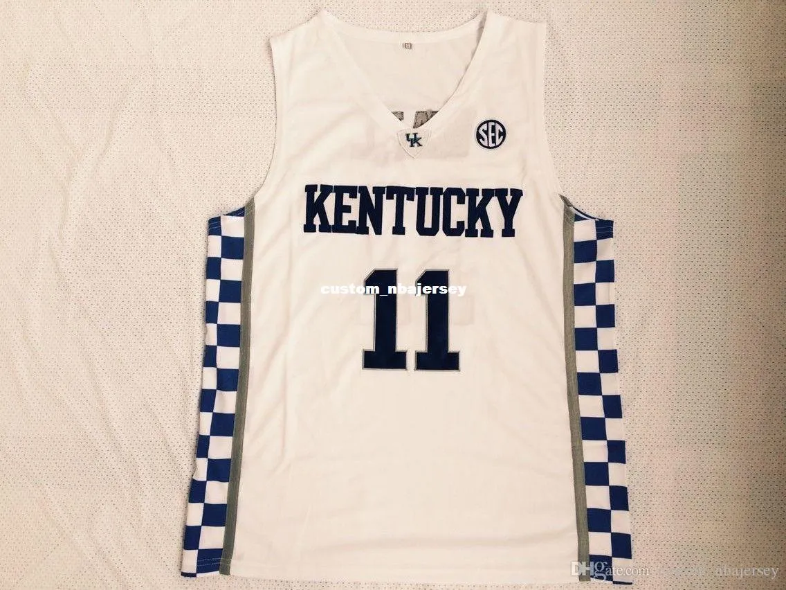 Barato personalizado # 11 John Wall Basqueteball Jerseys Kentucky Colégio Jersey White Costura Personalizar Qualquer Número Nome Homens Mulheres Juventude XS-5XL