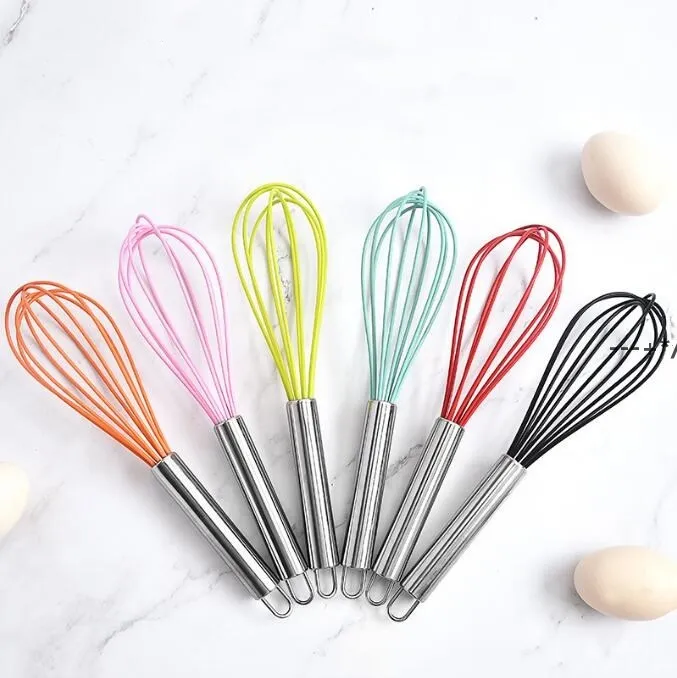 Newegg Batedor Cozinha Tools Cor Sólida 10 polegada de aço inoxidável Mini Silicone Whisk para panelas antiaderças Cozinhar RRB13658