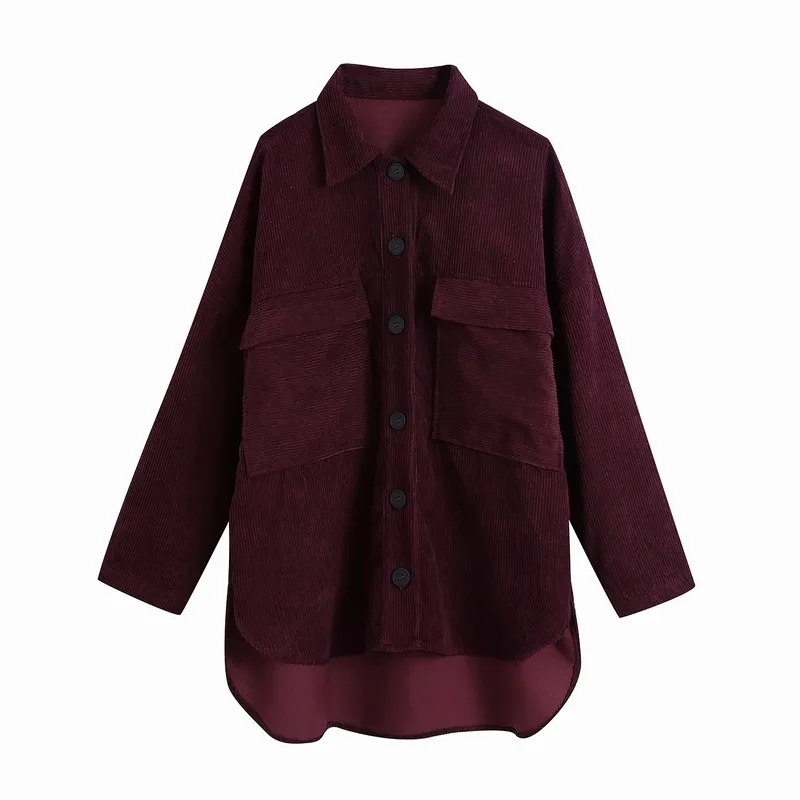 Szeroka koszula damska jesień moda sztruksowy materiał z długim rękawem nowoczesna dama casual top 210602
