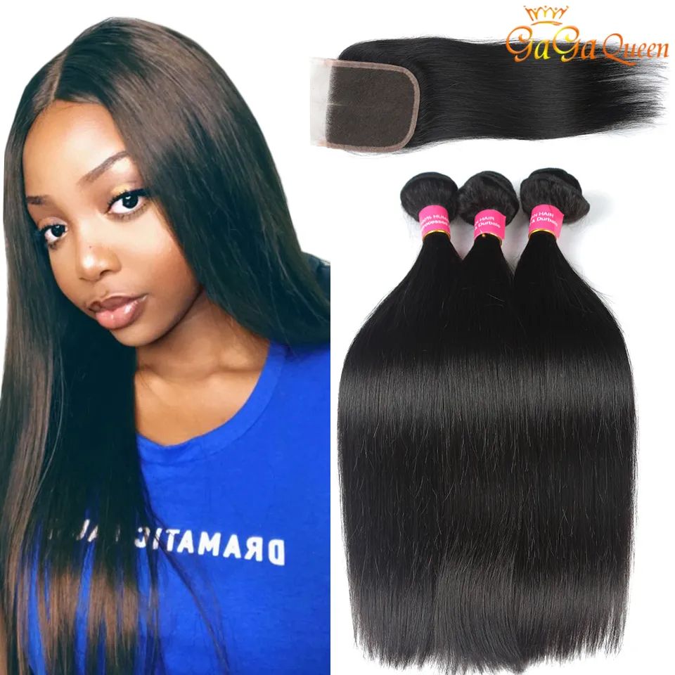 4x4 Straight Lace Closure With Hair Bundles Brazilian Straight Hair Bundles With Closure 100% Human Hair Straight Closure