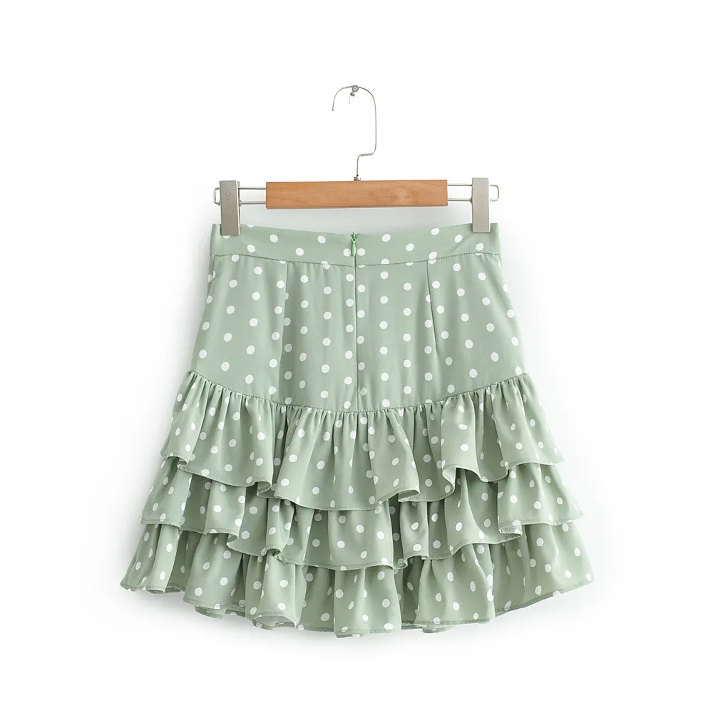 Polka Dot Print Brushed Ruffles A-Line mini skirt for Women