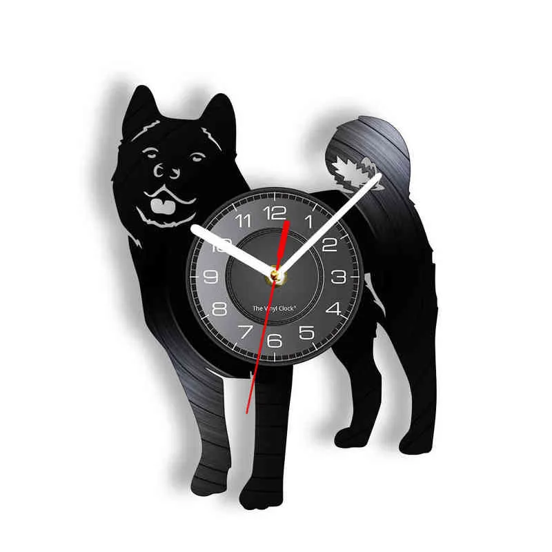 Japonais Akita Inu Silhouette Découpé Au Laser Longplay Horloge Murale Chien Pet Chiot Vinyle LP Record Horloge Murale Akita Chien Propriétaires Cadeau H1230