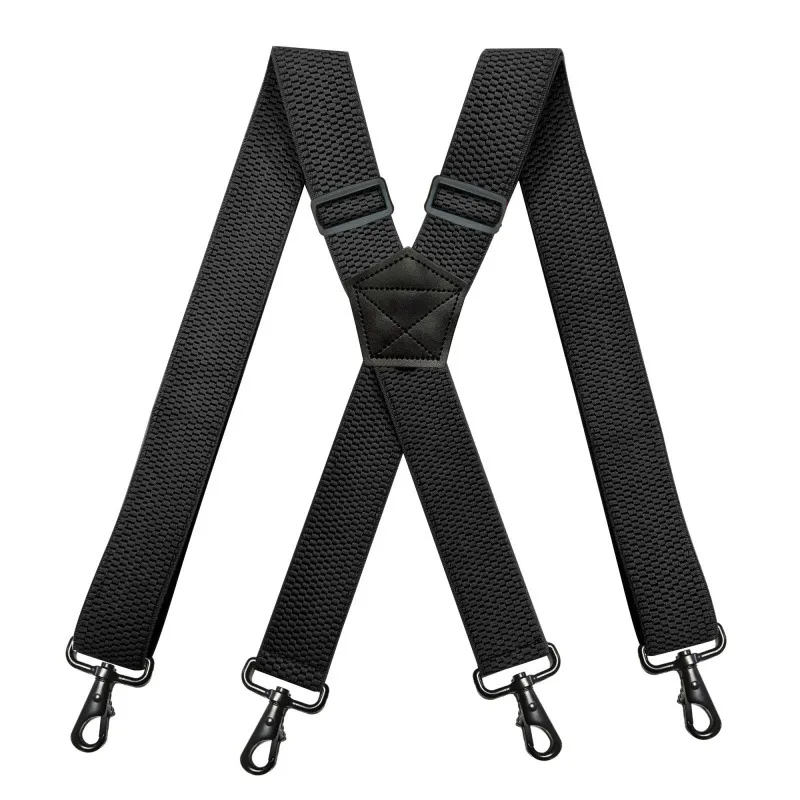 Mens Heavy Duty Work Suspenders 38cm Wide X-Shape with 4 Swivel Snap Hooks Adjustable Elastic Biker Snowboard Trouser Braces