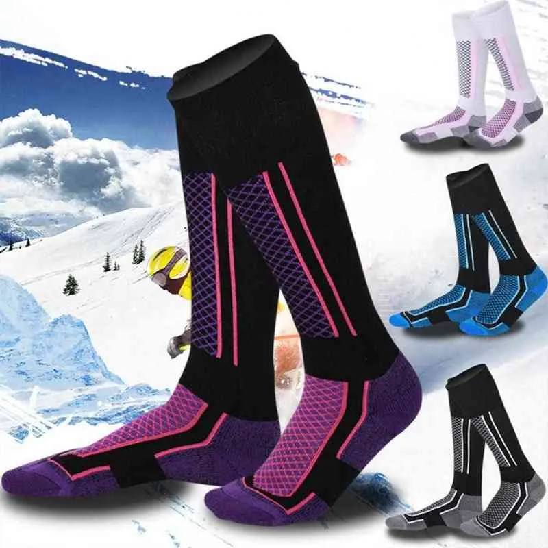 1 Pair Wear-resistant Winter Ski Socks Outdoor Sports Snowboard Cotton Sweat-absorbent Thermal Warm Long Ski Socks for Skiing Y1222