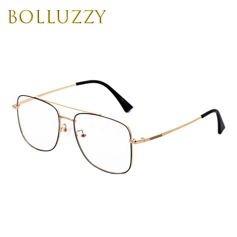 Mode solglasögon ramar fyrkantiga glasinna glasögon ram för män receptglasögon optisk vintage dubbel bridge överdimensionerad ögonmetallgol