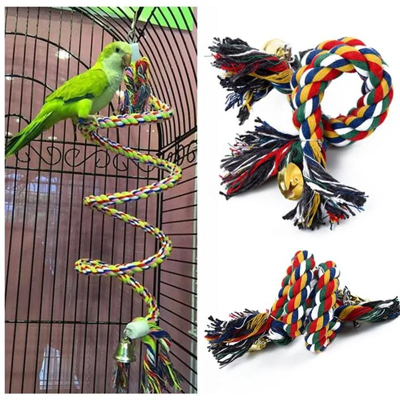 Papegoja rep hängande flätad budgie chew rep abborre fågel bur cockatiel leksak husdjur stå träning tillbehör conure swing supplies