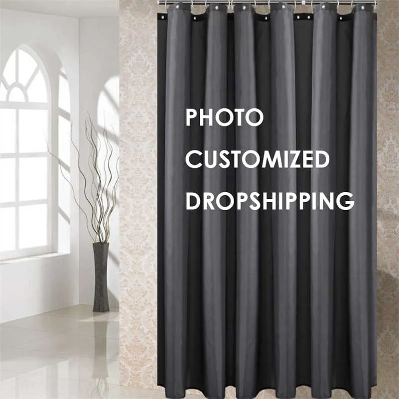 Customized Shower Curtain Po Print Bathroom Curtains Polyester Fabric 1/3/4 PCS Set Bath Mat Toilet Cover Carpet Drop 211116