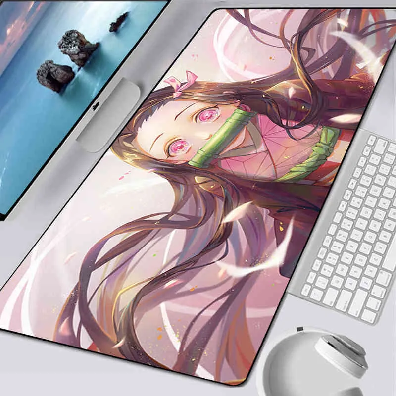 Büyük Oyun Mouse Pad XXL Bilgisayar Mousepad PC Gamer Mouse Mat Dizüstü Mausepad Demon Slayer Kamado Nezuko Klavye Mat Masa Pedi G220304