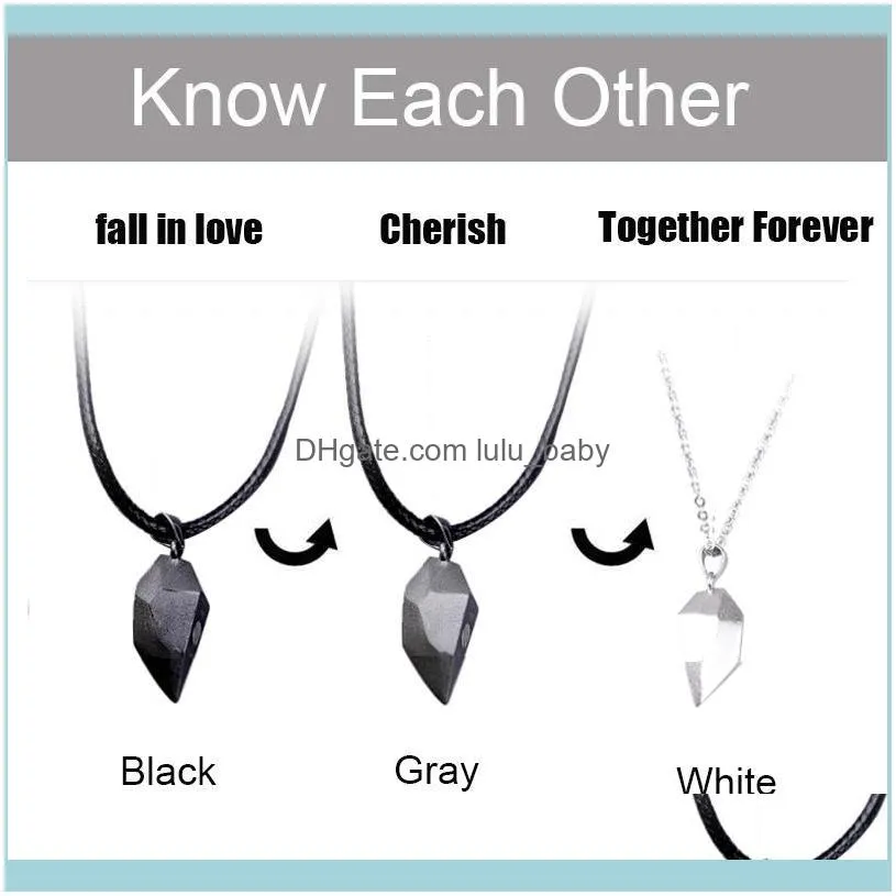 Chains 2Pcs Magnetic Couple Necklace Lovers Heart Pendant Distance Faceted Charm Women Valentine`s Day Gift 2021