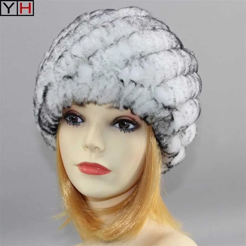 Kış Kadın Rex Tavşan Kürk Şapka Sevimli Bayanlar Sıcak Kapaklar 100% Doğal Kürk Şapka Moda Headdress 211228