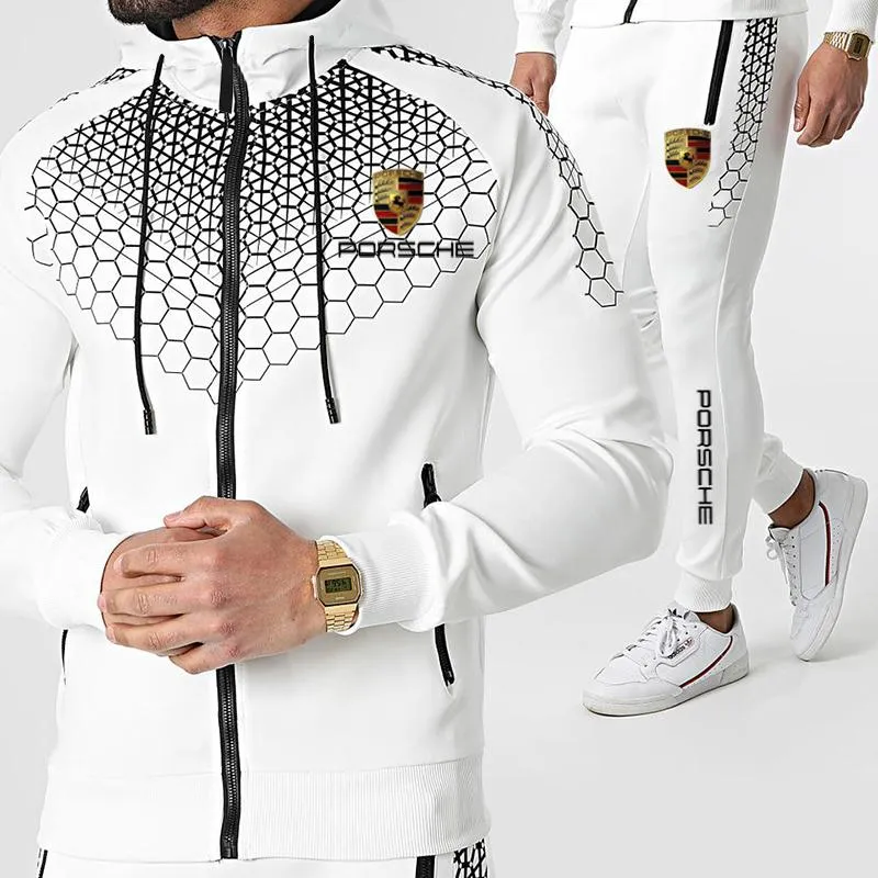 Мужские трексуиты спортивный костюм с длинным рукавом Вершина с молнией, пробежными брюками 2-х частей высокого качества 3D мода 2021 весна и осень