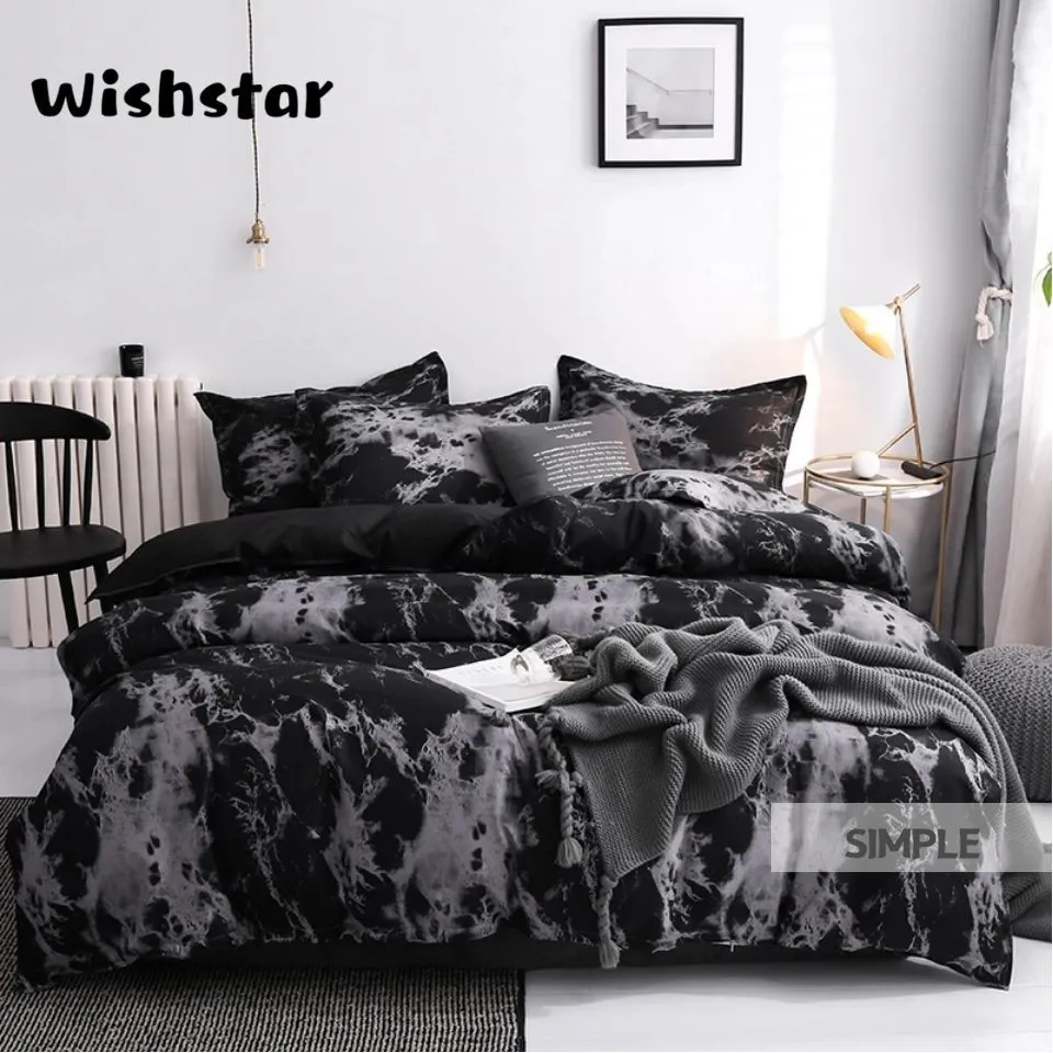 Estilo Ocidental Luxo Negro Mármore Bedding Única Tampa Do Duplo Duvido Set Rei Para Homem Meninos Poliéster Cama Macio Nordic 210309