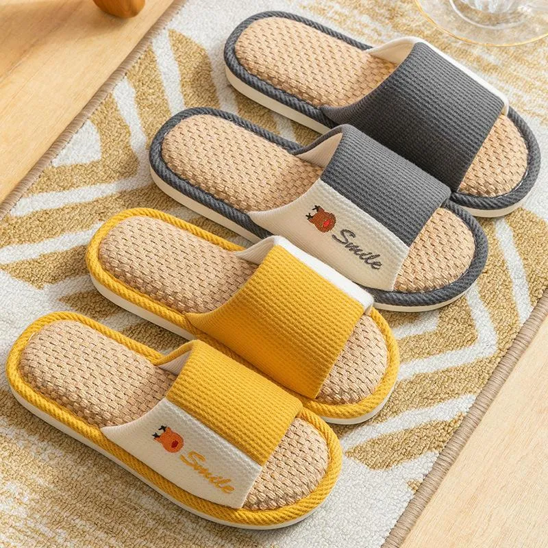 Slippers Breathable Cartoon Home Women Men Summer Cool Eva Linen Slides Soft Bottom Non-slip Indoor