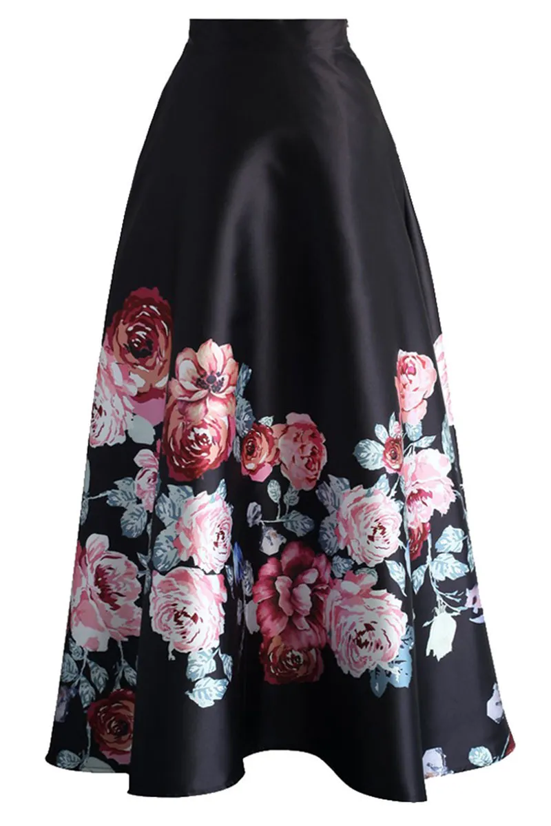 Blossoming-Black-High-Waist-Maxi-Skirt-LC65017-3-2