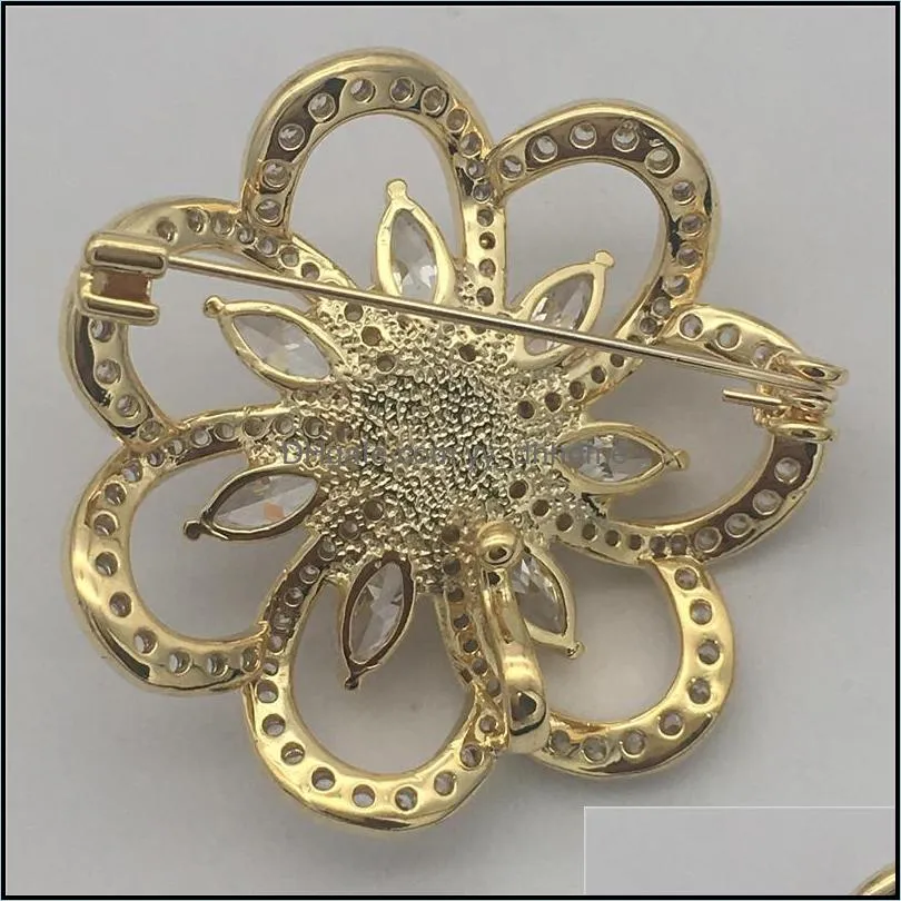 Pins, Brooches Wholesale Alluring Style Austria Zircon Inlay Circle Flower FW White Pearl Brooch Scarf Clips Breastpin Pendant