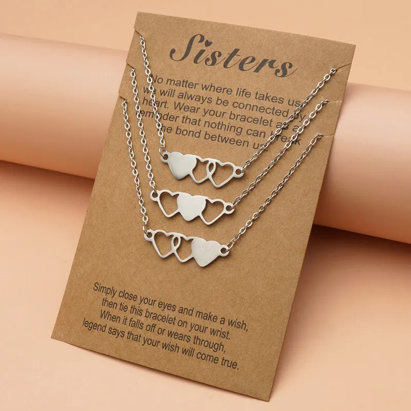 Friendship Couples 3pcs/set Love Heart stainless steel Sisters best friends necklace Women Man Lucky Wish Jewelry