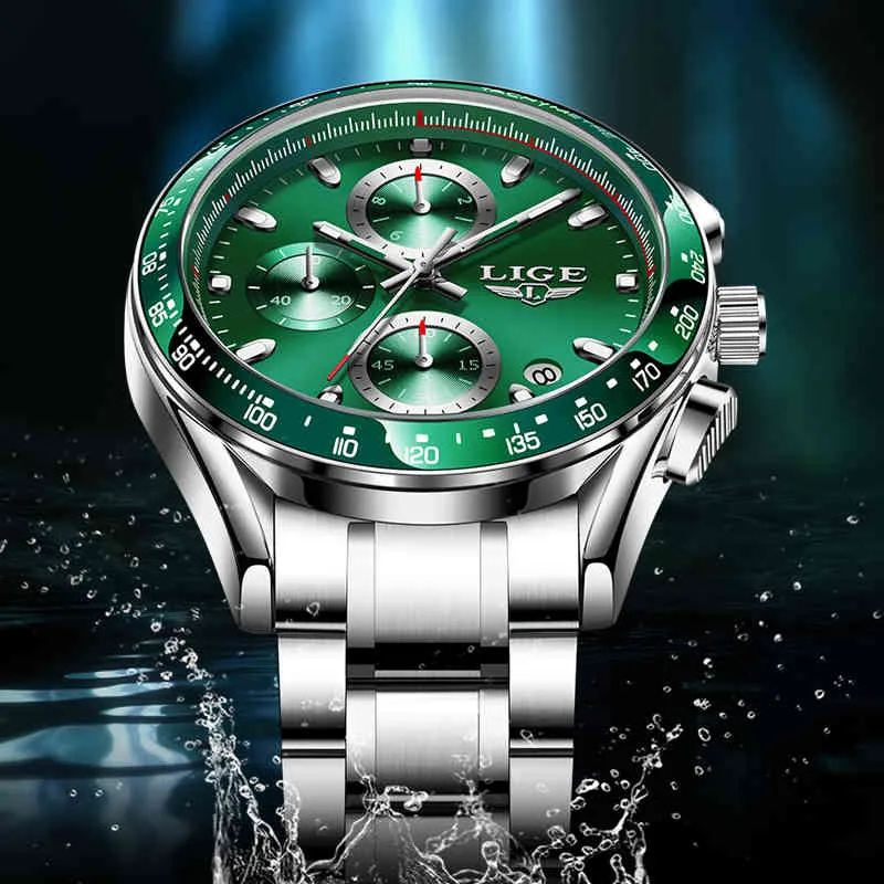 Relogio Masculino 2021 New Fashion Orologi da uomo Acciaio inossidabile Lige Top Brand Luxury Sport impermeabile Cronografo al quarzo da uomo Q0524