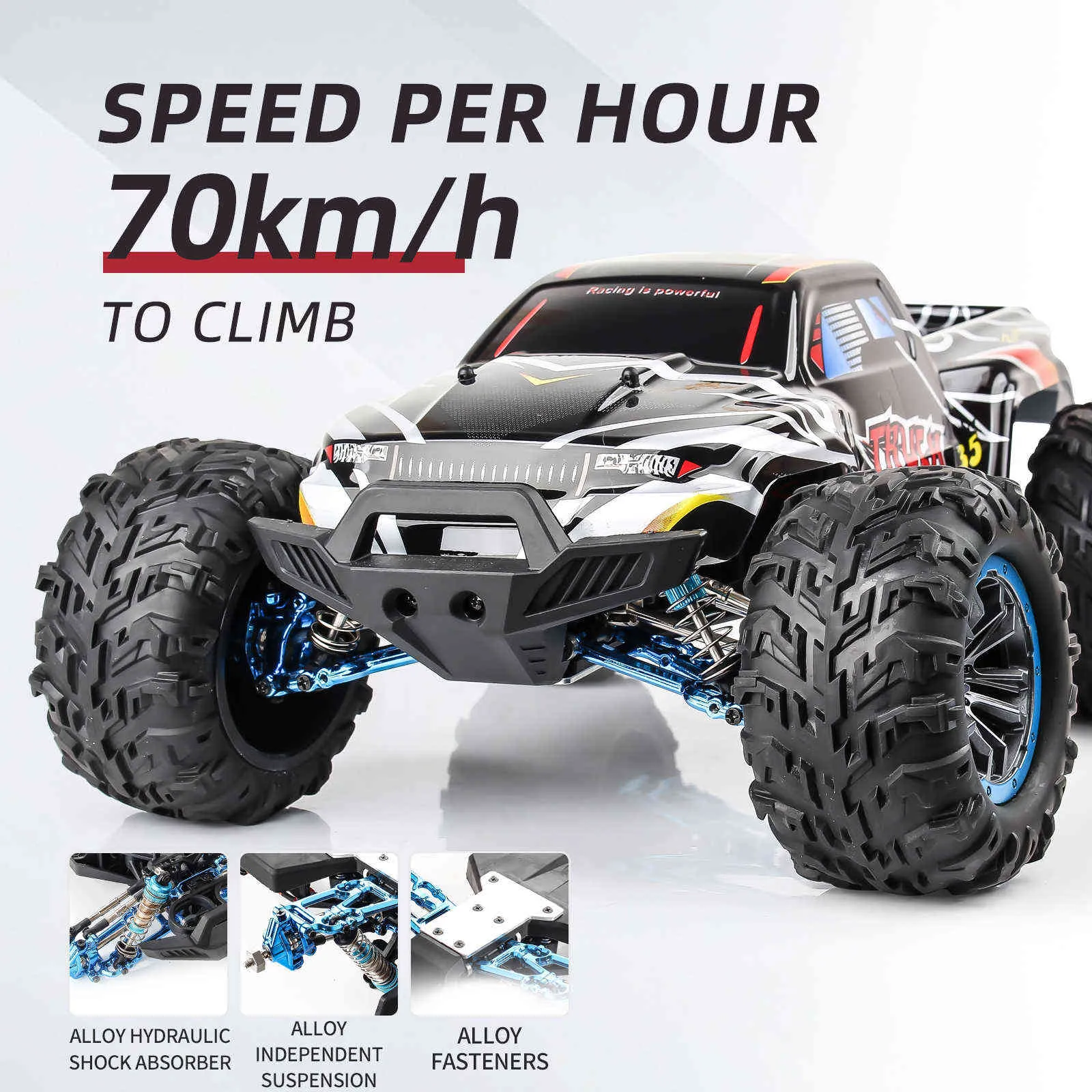 1:10 Schaal 2.4G RC Auto Hoge Snelheid Afstandsbediening Off Road Auto 4WD 70km / H Brushless Truck RC Carros Model Childrens Toys Gift 211027
