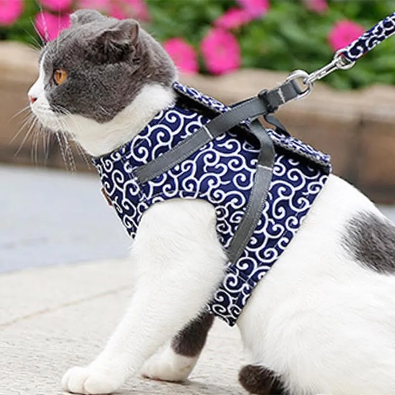 Cat Collars & Leads Dog Harness Vest Collar Outdoor Walking Lead Leash Set For Puppy Dogs Japanese Style Pet