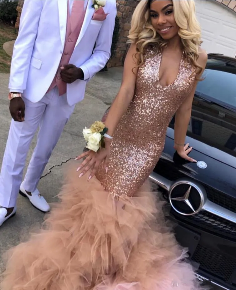 Mermaid Evening Dress Sparkling Sequins Lace Tulle Rose Gold V-Neck Formal  Party Gown from Dhgate Evening Dresses - price 164.39