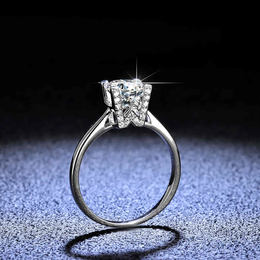 925 الفضة الاسترليني موسمان حفر حلقة أزياء المرأة 1ct الدائري الماس نفس الفقرة من hw d color mosan الماس