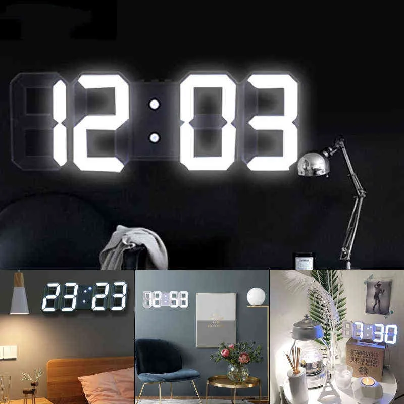 3D LED Digitaluhr Wecker Dreidimensionale Wand Elektronische Uhren Hängen Snooze Tischkalender Einrichtungsgegenstände Thermometer 211112