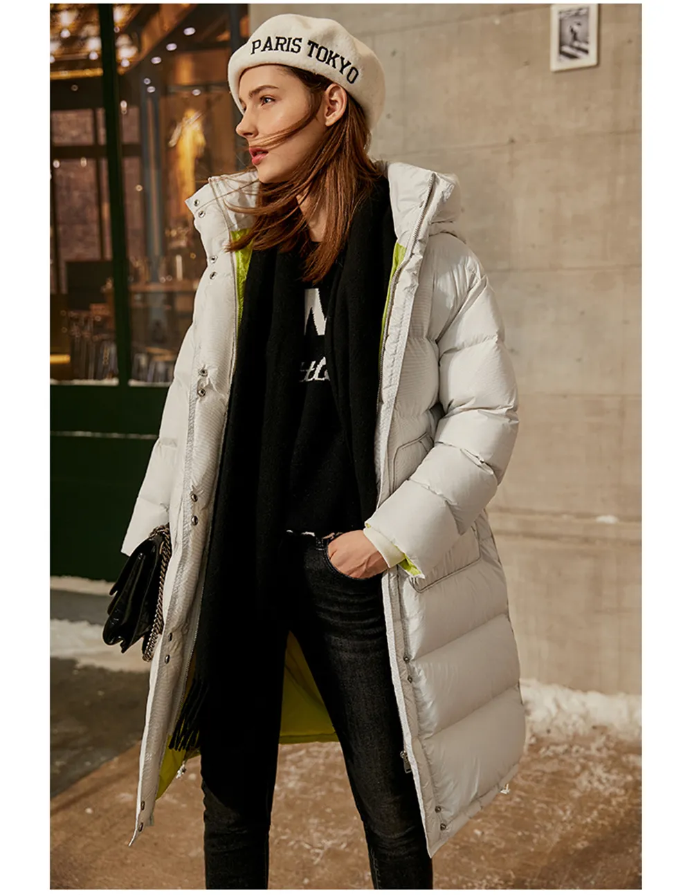 Simple 90 white duck downs collar with hat women`s 2021 large warm long coat high quality wholesale Oversized heavy down jacket