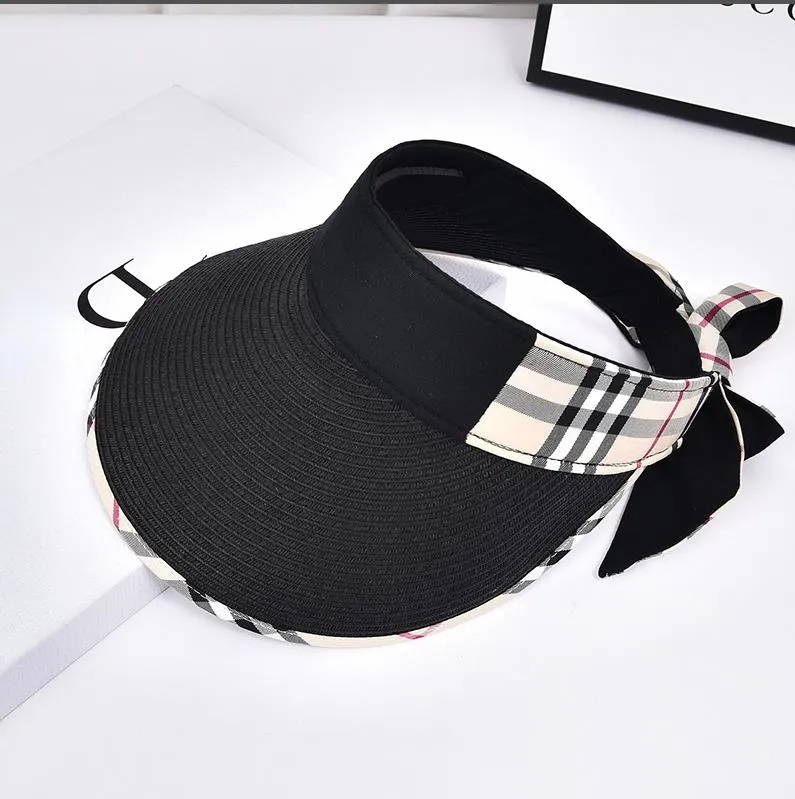 Kvinnors Visorer Big Brim Designer Mössor med Plaid Ribbon Justerbar Hood Strap Fashion Caps.Y014B15014