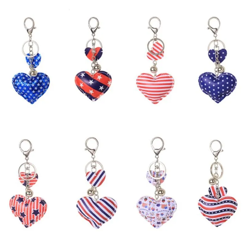 Heart Shape Key Ring Party Favorit Färgglada Amerikanska Flagg Nyckelringar Independence Day Key Chain Souvenir Present