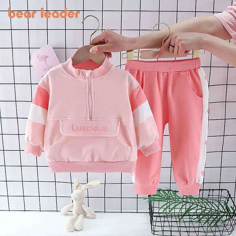 Bear Leader Baby Girls Conjuntos de ropa activa Primavera Otoño Nacido Carta a rayas Tops Pantalones Trajes Ropa casual para niños pequeños 210708