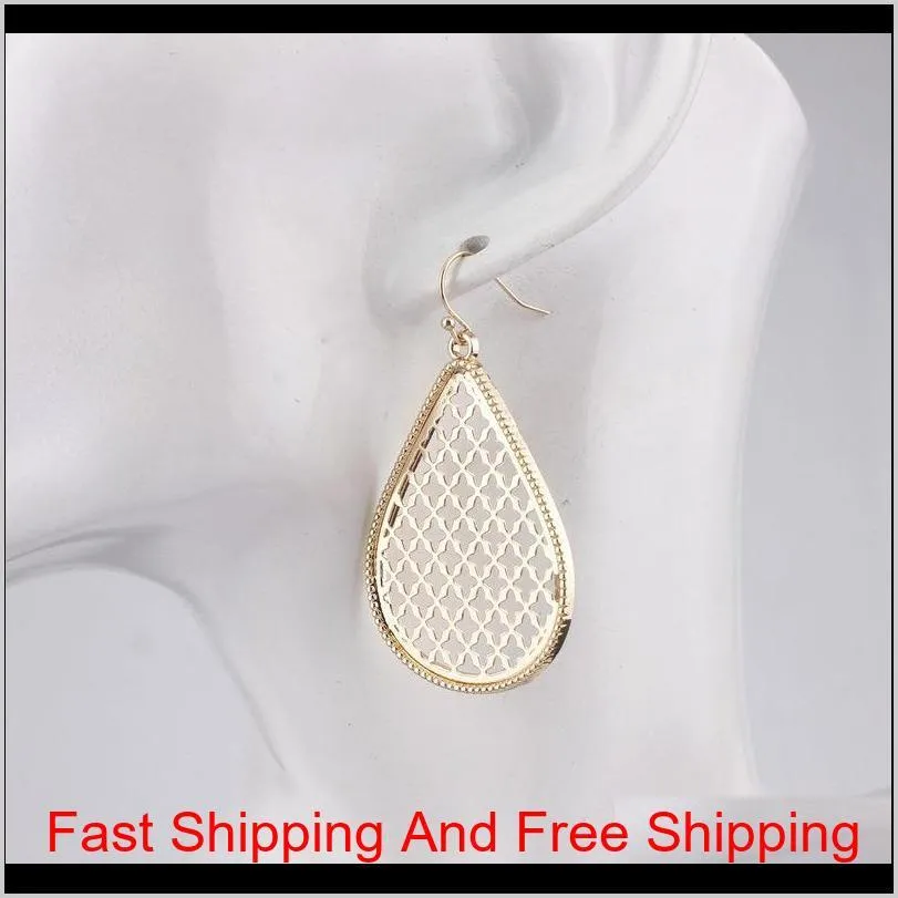 2019 trendy women jewelry copper gold border brass water drop filigree morocco magnolia teardrop copper metallic mesh statement