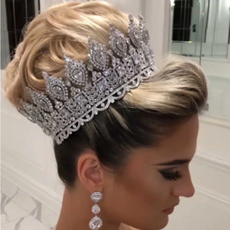 Asnora Luxury Bridal Hair Accessoarer Ladies Wedding Tiaras and Crowns Stage Awards Round Queen Retro Men's A00901 210616