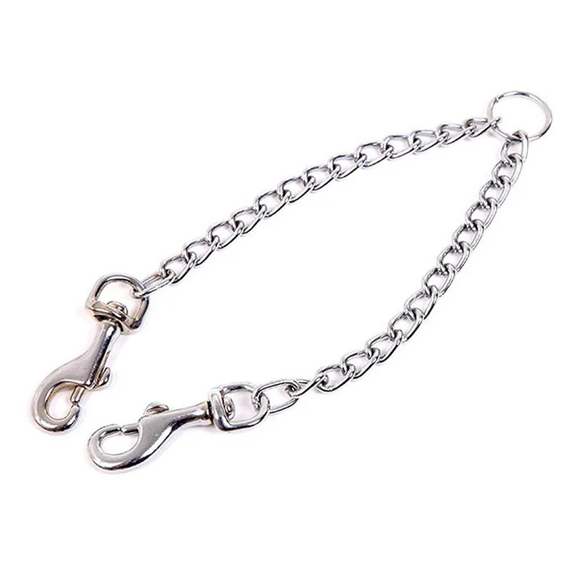 Stainless Steel Double-head Dog Leashes Twin Lead Traction Belt Pet Chain for Walking Two Dogs 2.5*40cm