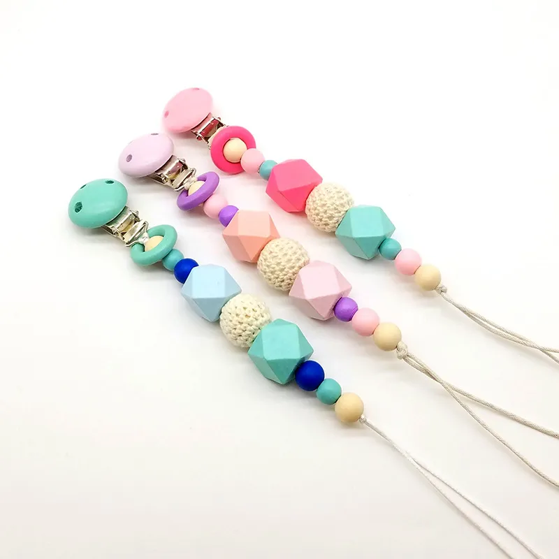 DHL Baby Clip Chain Holder Wood Beaded Pacifier Soother Holder Clip Nipple Teether Dummy Strap Chain