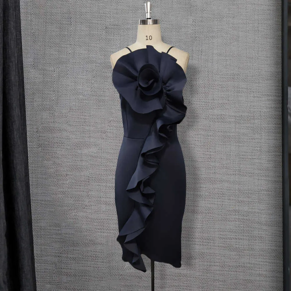 Kadın Siyah Spagettie Kayışı Büyük Çiçek Yemeği Tarihi Elbiseler Parti Düzensiz Straplez Vücut Con Kılıf Elbise Ropa Mujer Vestido 210527