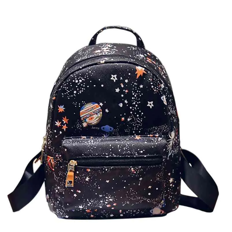 Мода звезда Вселенная, печатая женская маленькая кожаный рюкзак для девочек Детейные дамы мини-рюкзаки милая легкая сумка 210922
