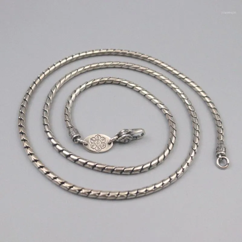 Chains Pure 925 Sterling Silver Chain Lucky Width 3mm Round Twisted Rope Mantra Necklace 60cm / 38-39g For Man Women Gift