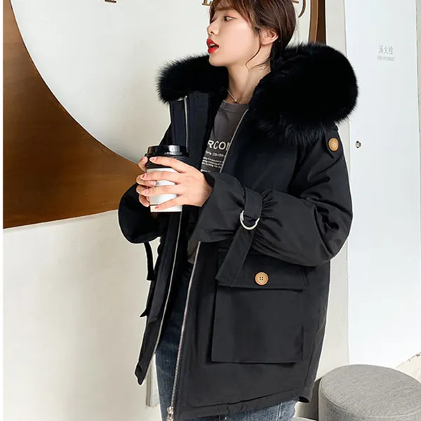 Damska kurtka i aksamitna koreańska wersja luźnego płaszcza, zimowy styl